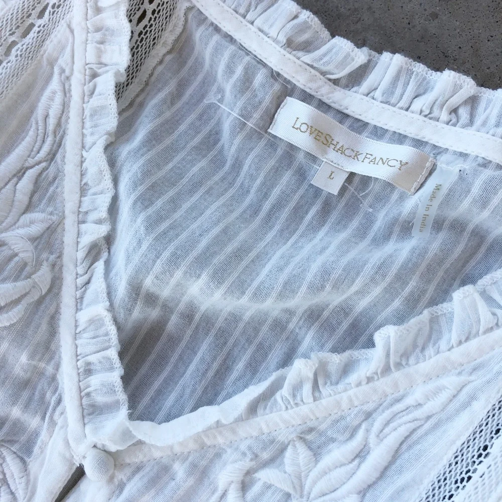 LoveShackFancy White Embroidered Ruffled Mini Dress - Picture 2 of 6